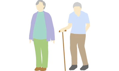 杖をついて歩く高齢者2人のイラスト