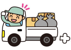 不用品片づけの軽トラにゴミが山積みされているイラスト